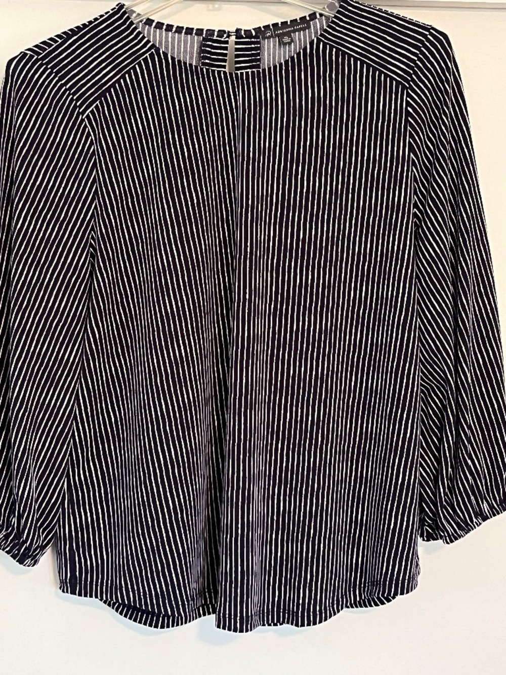 Adrianna Papell XL Navy and White Striped Blouse 3/4 Sleeve Top
